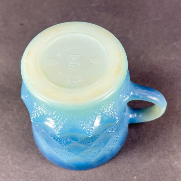 Vtg Anchor Hocking Fire King Kimberly Blue Glass Coffee Mug Diamond USA Retro - Picture 13 of 16